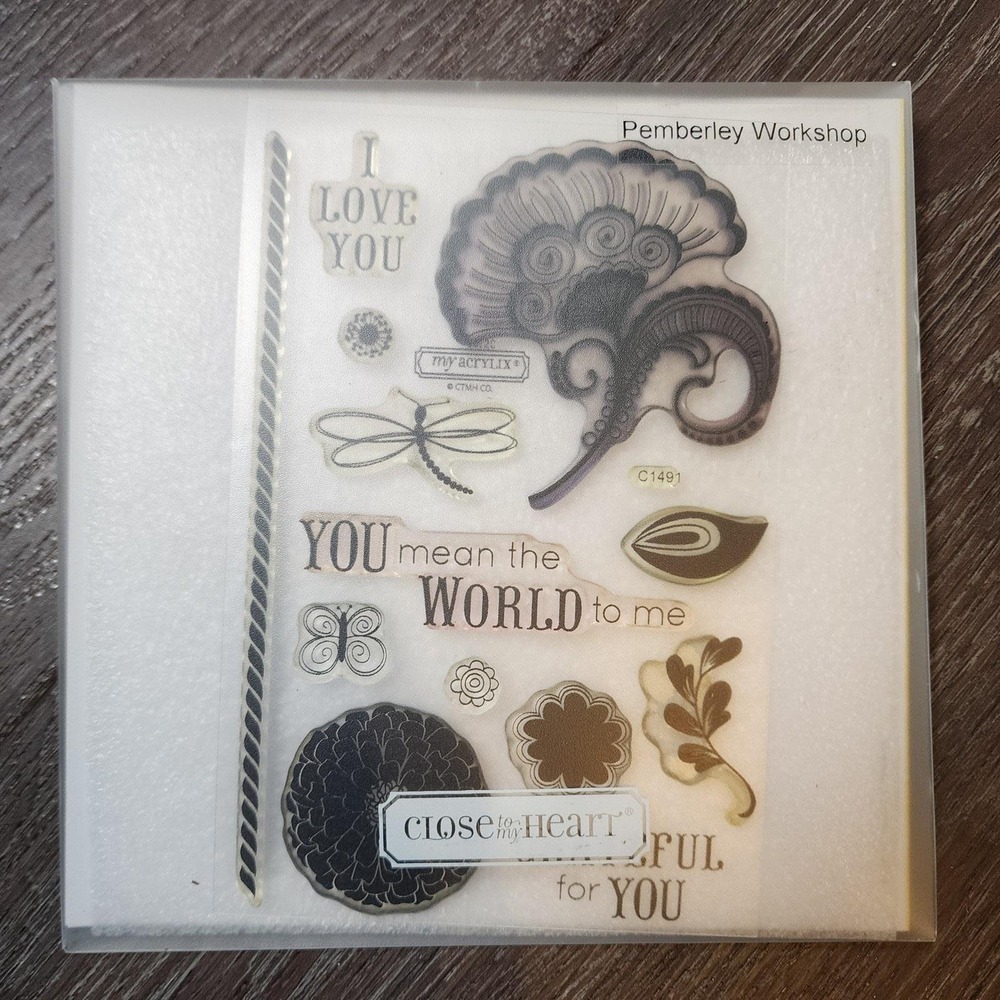 Close to My Heart Pemberley‎ Workshop Clear Acrylic Stamps Floral Sentiments Set